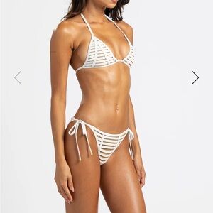 White Striped Bikini Set